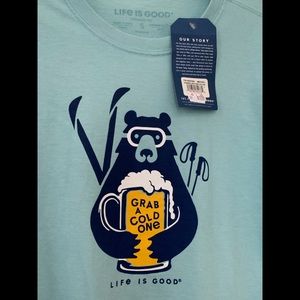 ☃️ Life is Good Long Sleeve Size Small Aqua Blue Color Grab a Cold One NWT